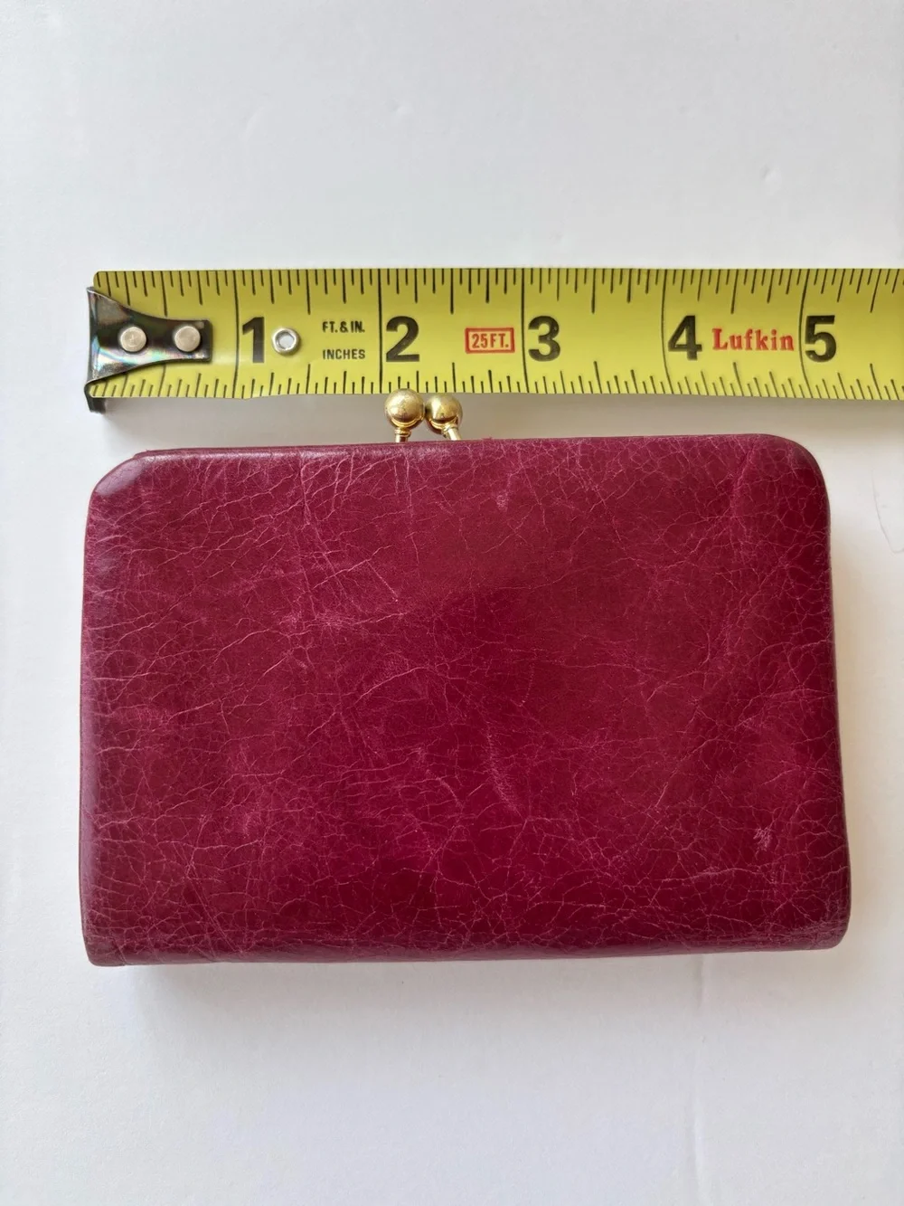 Hobo Vintage Burgundy Leather Kiss-Lock Wallet - Picture 1 of 9